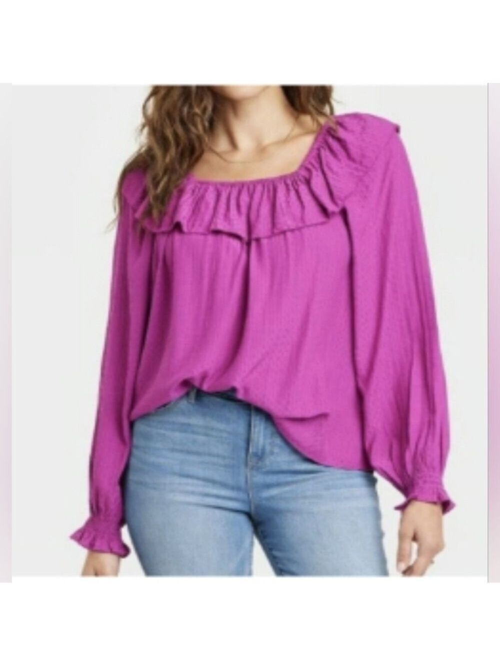 KNOX ROSE WOMEN'S PURPLE BOHO OFF/ON SHOULDER RUFFLED NECKLINE BLOUSE SIZE LARGE